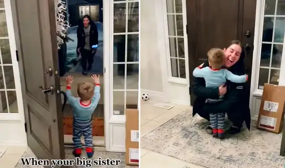 Joven llega a casa de sorpresa y su hermanito de 2 años conmueve con su reacción al verla