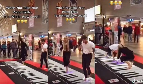 Jóvenes sorprenden al tocar una pieza clásica en el piano de suelo de un centro comercial