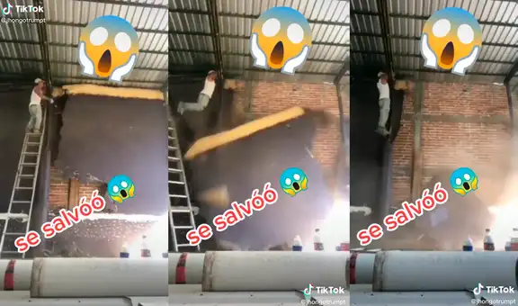 Albañil hace mal cálculo mientras tumbaba una pared y casi provoca su propia caída