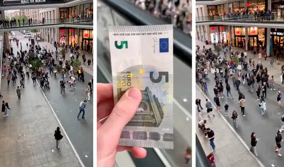 Decenas de personas se alborotan para coger billetes de 5 euros que arrojaron de un edificio 