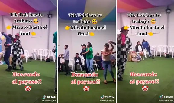 Payaso baila con joven en cumpleaños y le hace dar tantas vueltas que la terminan mareando