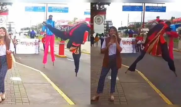 Hombre que usaba zancos cae al piso mientras reportera hacía una transmisión en vivo
