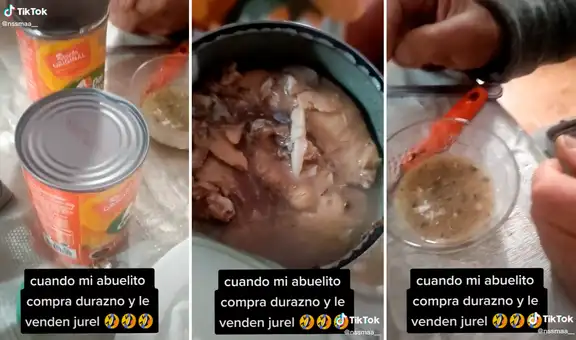 Adulto mayor compra 1 lata de duraznos, pero al abrirla se sorprende al encontrar pescado