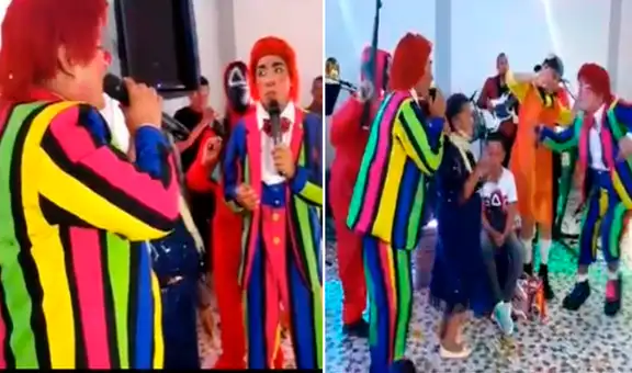 Payasos cantan música cristiana para animar a mujer a participar en su show