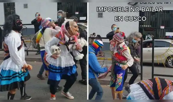 Turistas sorprenden con animado baile junto a danzantes enmascarados por fiestas del Cusco