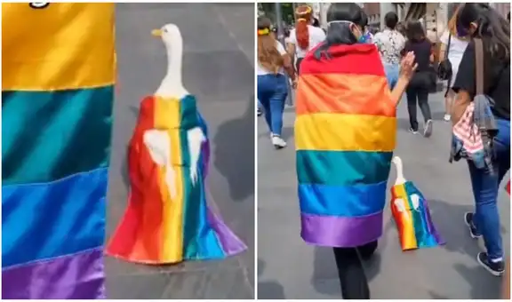 Joven asiste a la Marcha del Orgullo LGBT+ con su patito y este se roba las miradas
