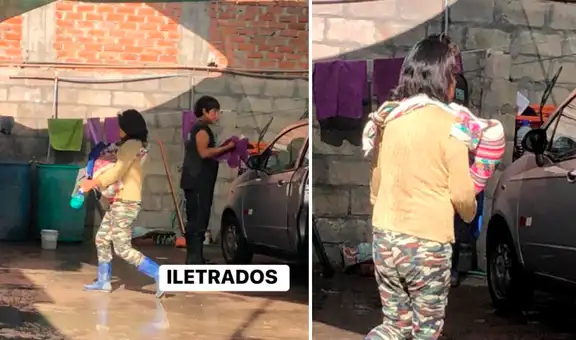 Arequipa: viralizan fotografía de madre trabajando mientras carga a su bebé   