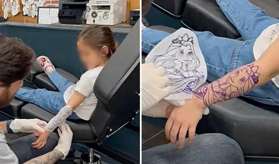Padre cumple el deseo de su pequeña hija y le hace un tatuaje temporal en su brazo