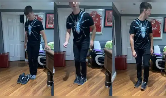 Hombre hace increíble salto para que sus pies entren en sus zapatos