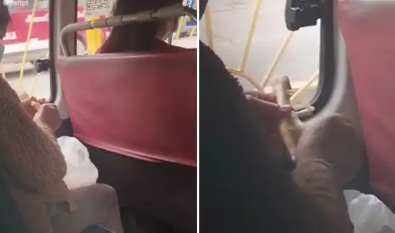Captan a mujer pelando unas patas de pollo mientras viaja en transporte público