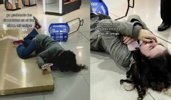 Joven se distrae en una tienda y termina sufriendo una graciosa caída al evitar dañar su celular