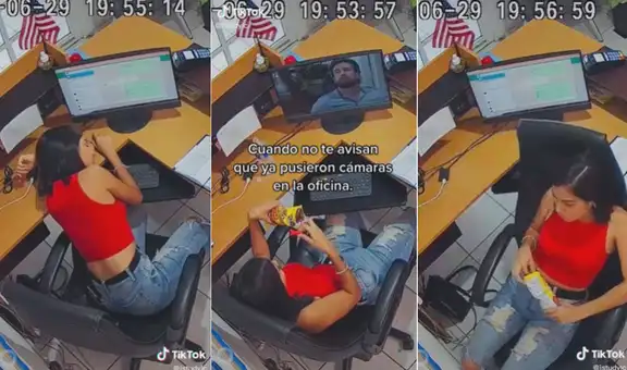 Joven se queda dormida mientras trabajaba y es captada por las cámaras de seguridad