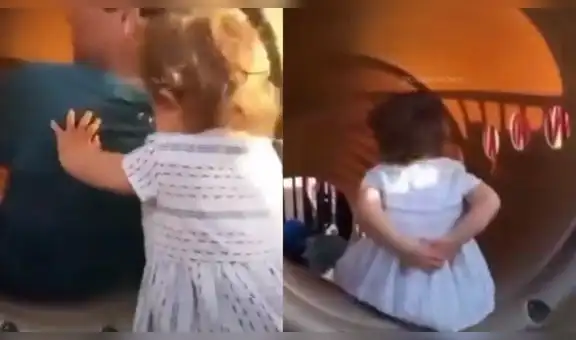 Niña tiene miedo de lanzarse por el tobogán, pero se arma de valentía y se da su propio empujón
