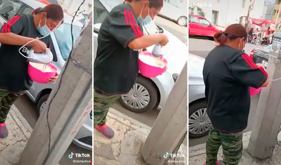 Mujer ‘aprovecha’ la electricidad de un poste y conecta su batidora para preparar su postre