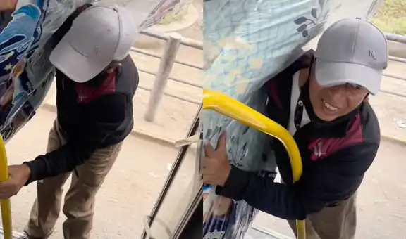 Peruano intenta subir su colchón al bus y le preguntan si lo botaron de su casa
