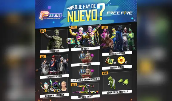 Free Fire publica la agenda semanal del 20 al 26 de julio con las skins de Dino y FF Digital 