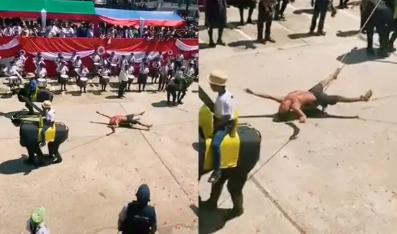 Escolares realizan tradicional desfile de Fiestas Patrias y recrean la ejecución de Túpac Amaru