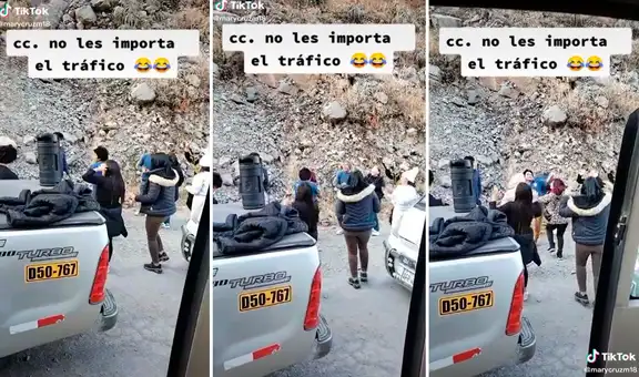 Viajeros aprovechan intenso tráfico para bailar “La chismosa” en plena carretera peruana