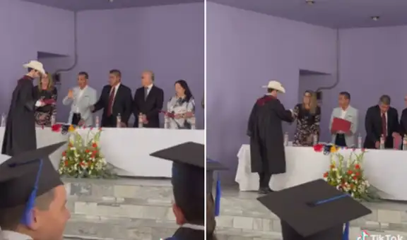Joven causa polémica al cambiar su birrete de graduación por un sombrero