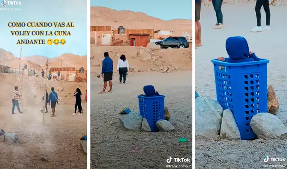 Madre utiliza un cesto de ropa como cuna para meter a su hijo y no dejarlo solo en casa