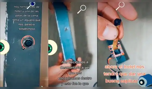 Joven va a un hotel, pero antes de dormir descubre que la pata de la cama tenía una cámara oculta