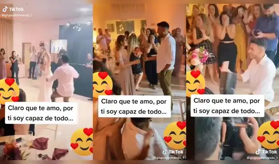 Joven quita el buqué a novia y corre hacia su enamorada para pedirle matrimonio de rodillas