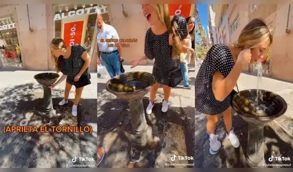 Joven visita Italia y quiere tomar agua de un bebedero, pero no sabe cómo abrir el caño