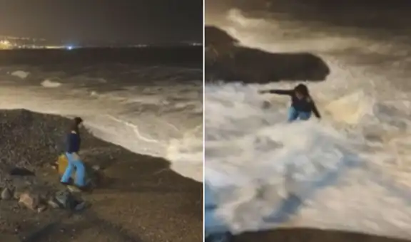 Mujer va a la playa de noche para relajarse, pero una fuerte ola arruina su experiencia