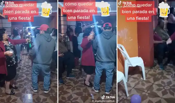 Captan a mujer botando de forma disimulada un vaso de cerveza que le invitaron en una fiesta