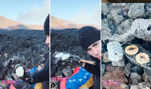 Turista cocina arepas rellenas sobre lava de un volcán en Islandia