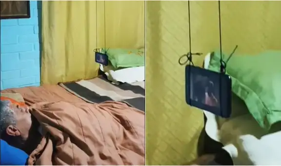 Hombre tiene increíble idea para mirar películas en su celular y que no se cansen sus brazos