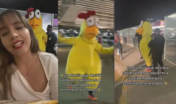 Va al aeropuerto vestida de pollo para recibir a su familiar y termina arrestada