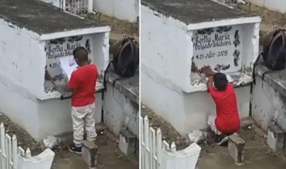 Niño visita la tumba de su madre y lleva sus calificaciones para mostrárselas