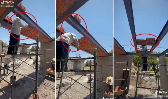 Albañiles desafían la gravedad con innovadora técnica para construir el techo de una casa