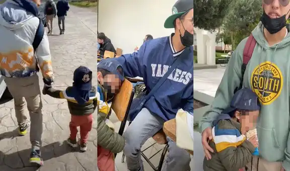 Joven va a la universidad con su hijo y sus amigos lo cuidaron durante las clases