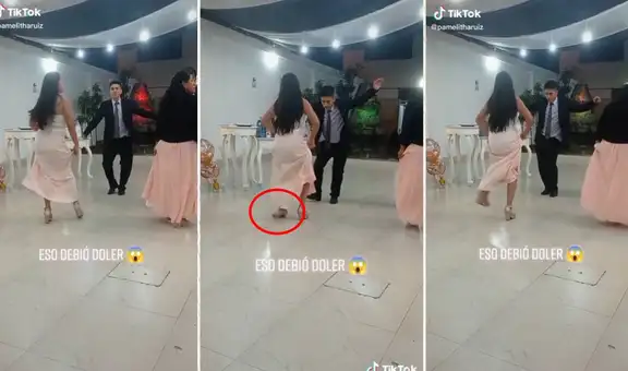 Mujer intenta sacar los ‘pasos prohibidos’ con un joven en una fiesta, pero pasa lo impensado