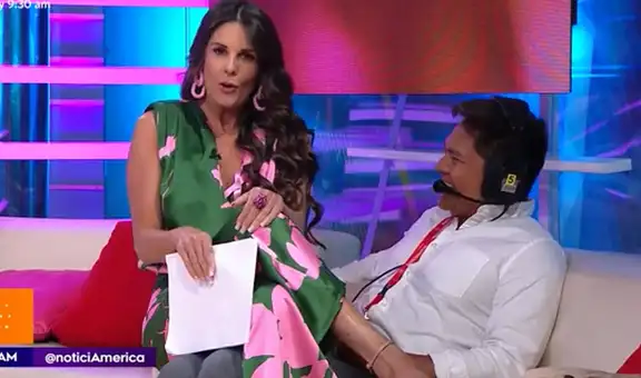Rebeca Escribens pone en aprietos a su productor y se sienta en sus piernas en vivo