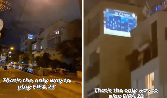 En pantalla grande: joven proyecta partido de FIFA en su terraza y llama la atención del vecindario