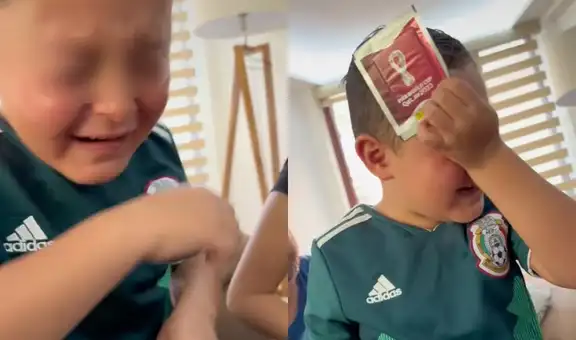 Niño abre paquetes de figuritas del Mundial y llora al ver que consiguió al ‘Chucky’ Lozano