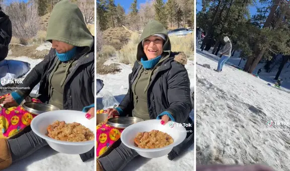 Familia peruana conoce la nieve en EE. UU. y lleva chaufa en olla: "Ya no es playa, señores"