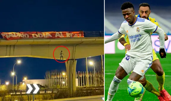 Hinchas de Atlético de Madrid cuelgan muñeco de Vinícius en puente con mensaje de odio
