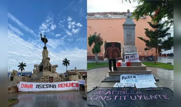 Trujillo: plaza de Armas y principales parques amanecieron con letreros de rechazo al Gobierno