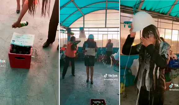 Joven puneña se gradúa como ingeniera y su familia la baña en cerveza: “Cábala para el éxito”