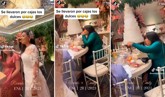 Invitada se roba una caja con bocaditos en plena boda y se los come frente a la novia