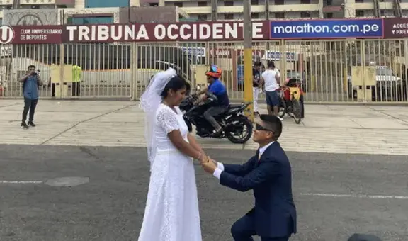 Recién casados realizan sesión de fotos fuera del estadio Monumental y conmueven a hinchas