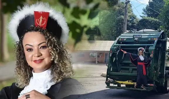 Junto al camión de basura en el que trabajó una mujer celebra su graduación como abogada
