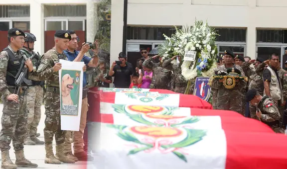 Así fue la emotiva despedida de policías y perrito asesinados por narcoterroristas en el Vraem