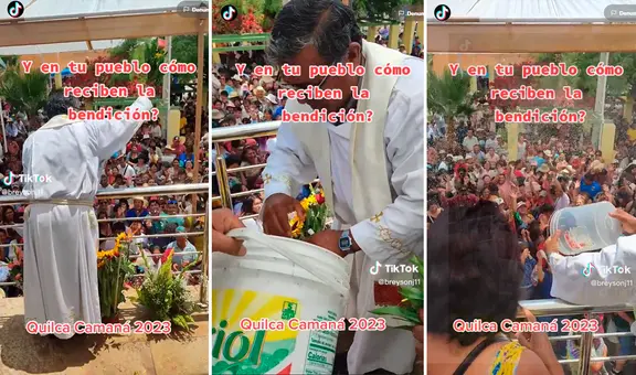 Sacerdote bendice a feligreses, pero ante intenso calor termina lanzando baldes de agua