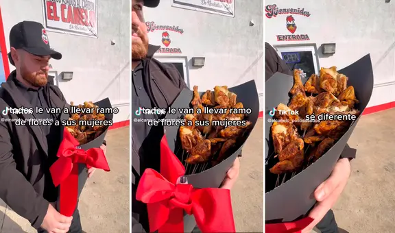 ¿Se cansó de las flores? Emprendedor ofrece ramo de pollito asado por el Día del Amor