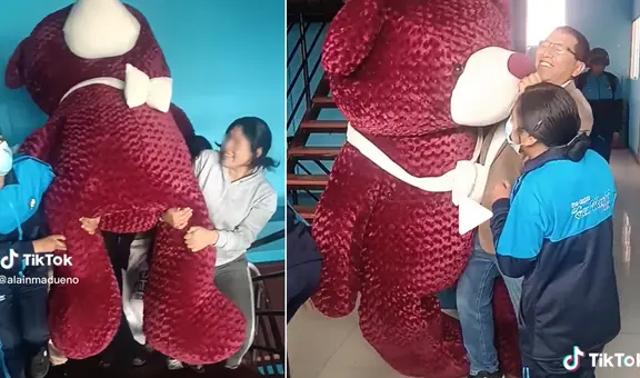 Estudiantes sorprendieron a profesor con peluche gigante por San Valentín: “Todo por aprobar”
